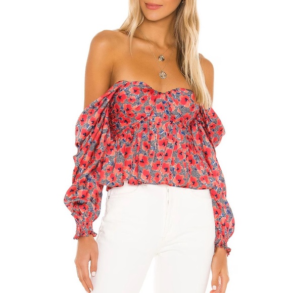NWT - REVOLVE Burna Blouse in Red Poppy Floral - Picture 1 of 5